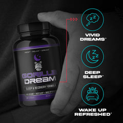 Gorilla Mind Dream label and packaging showing ingredients and benefits.