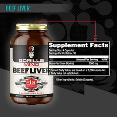 Gorilla Mind Grass-fed Argentinian beef liver highlights premium nutrition from pasture-raised cattle.
