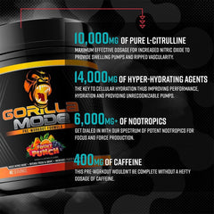 Gorilla Mode bottle and scoop ready for daily workout routine.