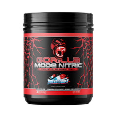 Gorilla Mind Nitric Upgraded Rocket Frost bottle highlighting a stimulant-free pumps focus