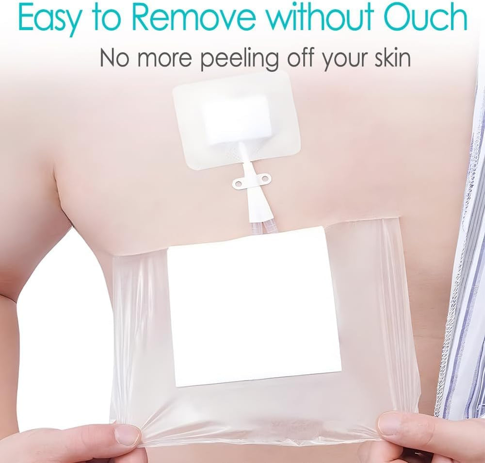 GoToHere waterproof shower protector prevents water exposure to dressings and drains.