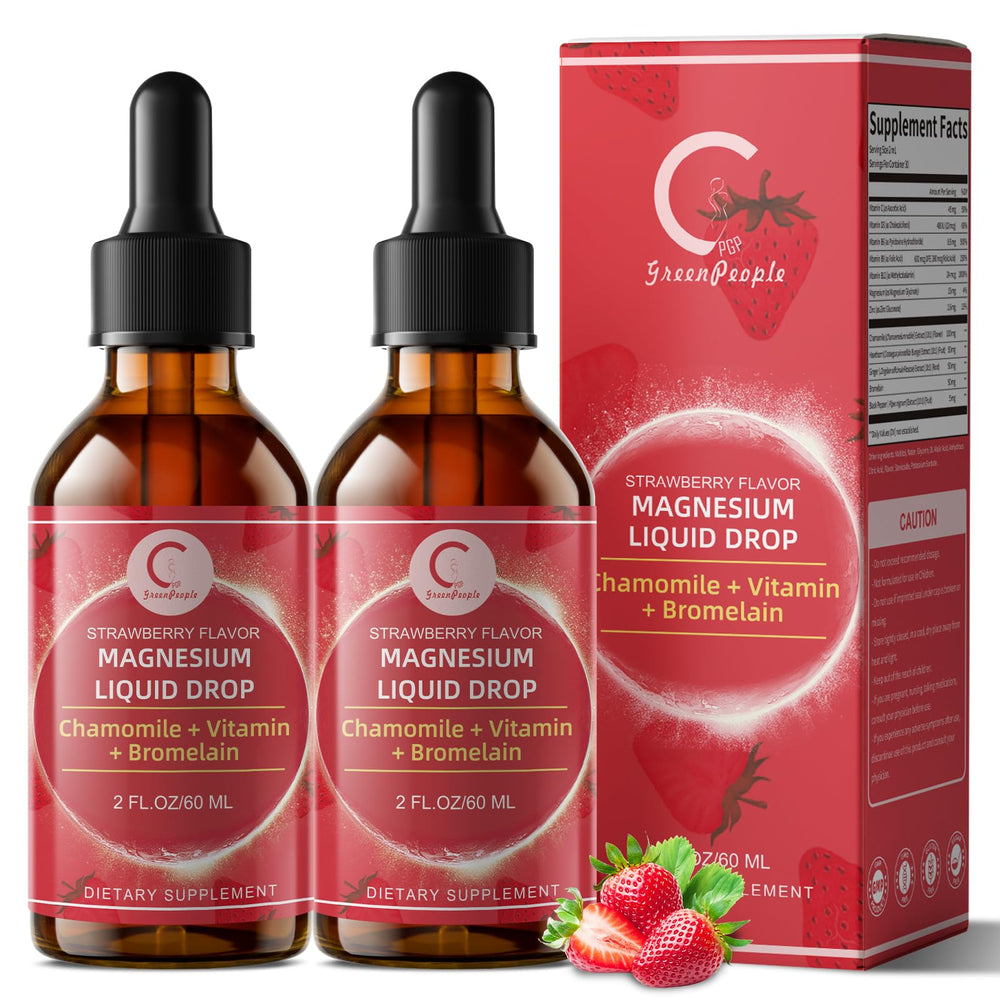 GPGP magnesium glycinate liquid bottle with chamomile for calming support.