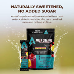 Aqua Charge being mixed in water to reveal Raspberry Lemonade flavor and crisp refreshment.