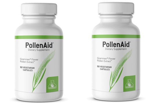 Graminex PollenAid bottle front showing natural pollen extract for potential urinary support.