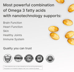 Granagard Nano Omega-3 softgel label highlighting no aftertaste feature.