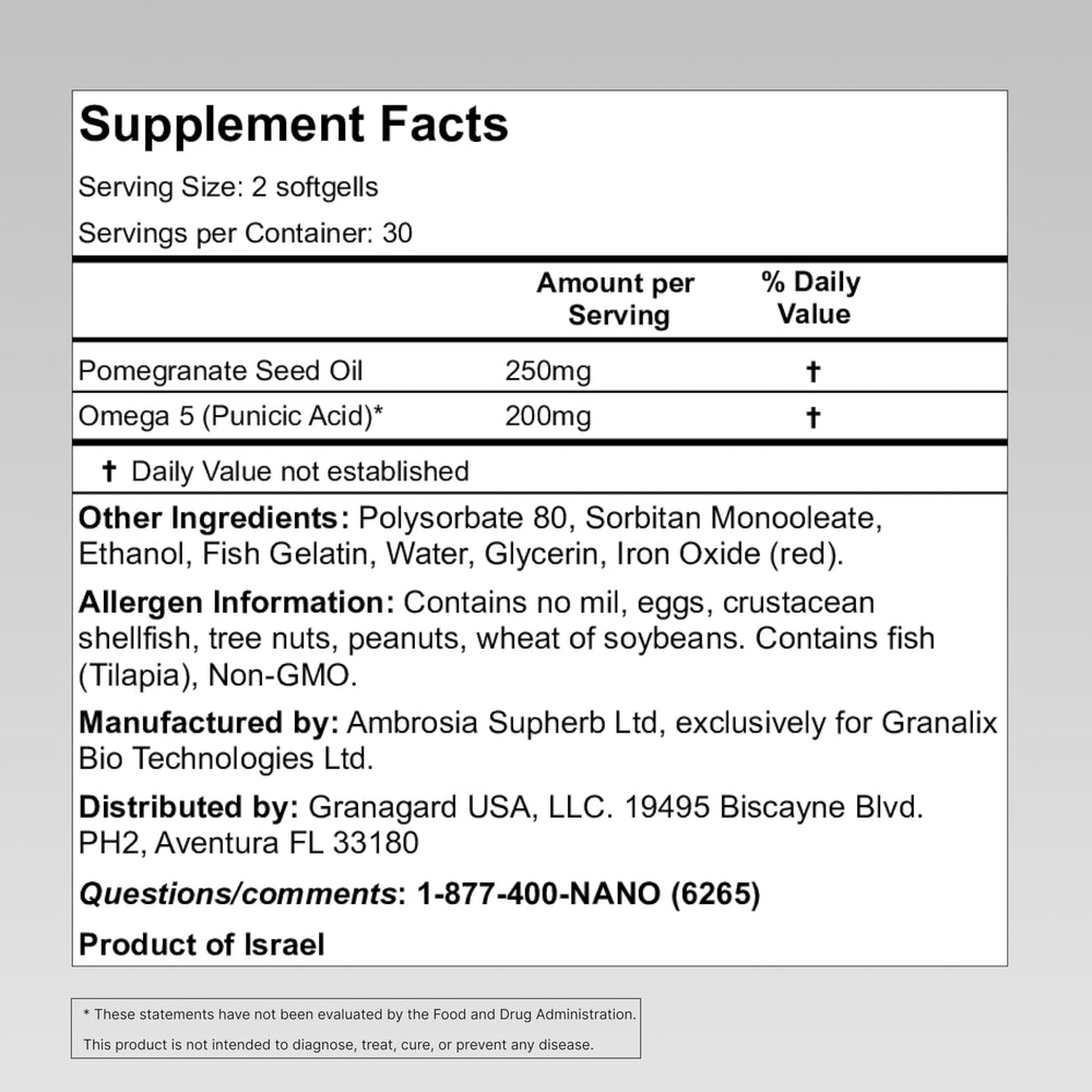 Granagard Omega5 nanotech emulsion showcase illustrating water-soluble delivery