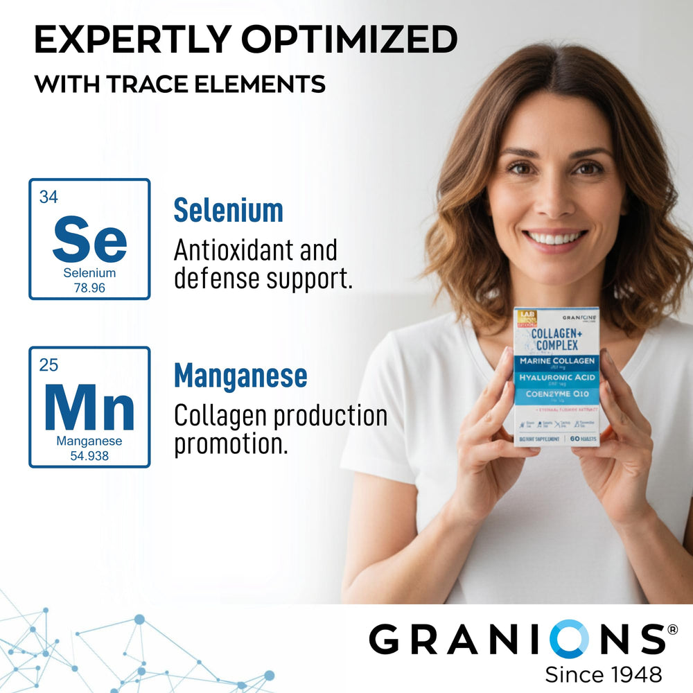 Granions Eternal Flower extract capsules emphasizing antioxidant support and moisture retention.