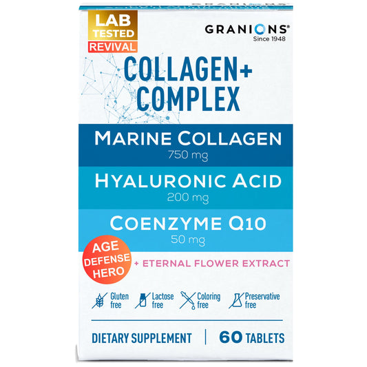 Granions Marine Collagen pills complex bottle close-up for skin hydration and elasticity.