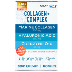 Granions Marine Collagen pills complex bottle close-up for skin hydration and elasticity.
