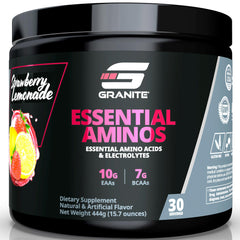Granite EAAs bottle in strawberry lemonade flavor for post workout recovery