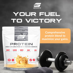 Granite Supplements protein powder scoop highlights 23g protein per serving for recovery.