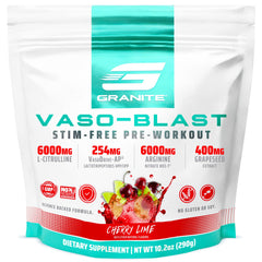 Granite Supplements Vaso Blast bottle-front showing stimulant-free pump potential