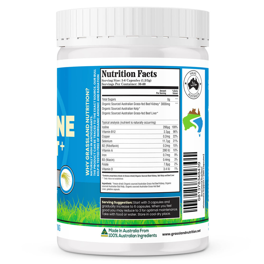 Grassland Nutrition histamine-support bottle with label detail for trusted sourcing.