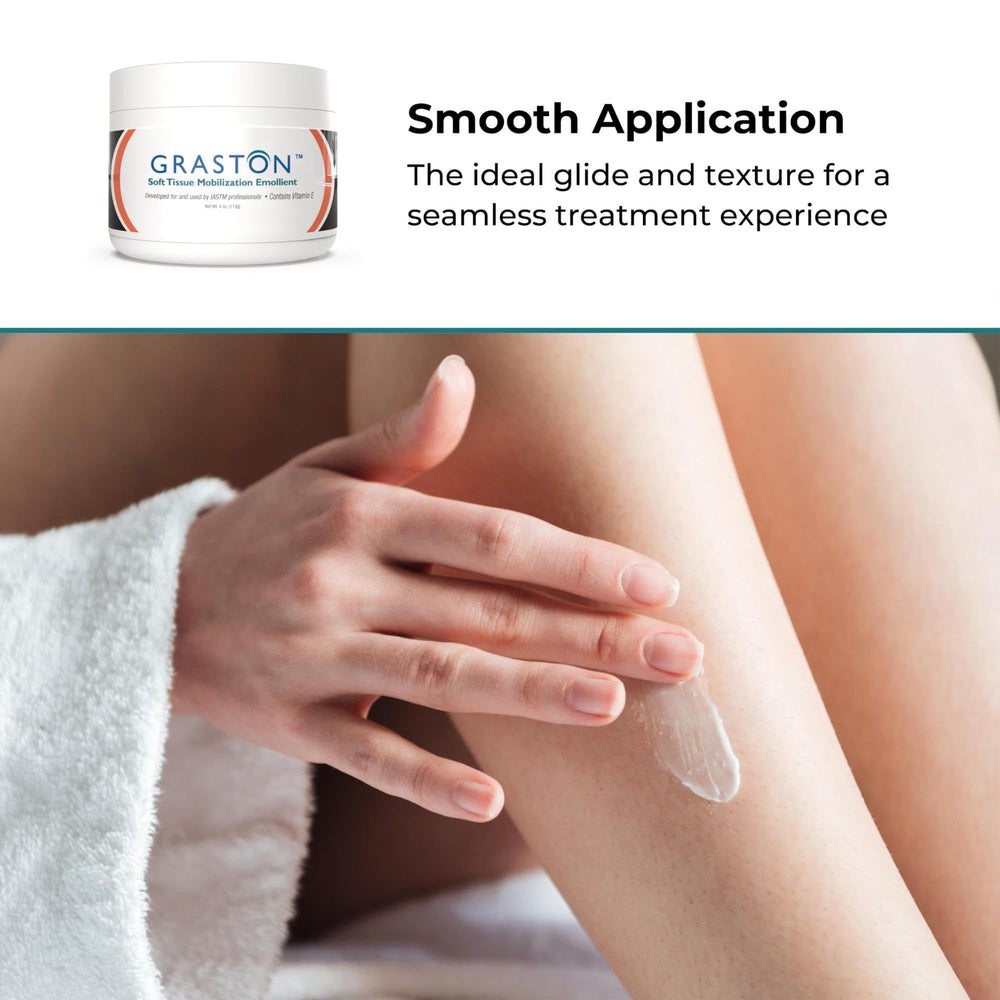 Graston IASTM massage lotion application showing easy spread and quick absorption.