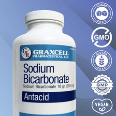 Graxcell sodium bicarbonate tablets 650mg box on counter highlighting packaging and reliability.