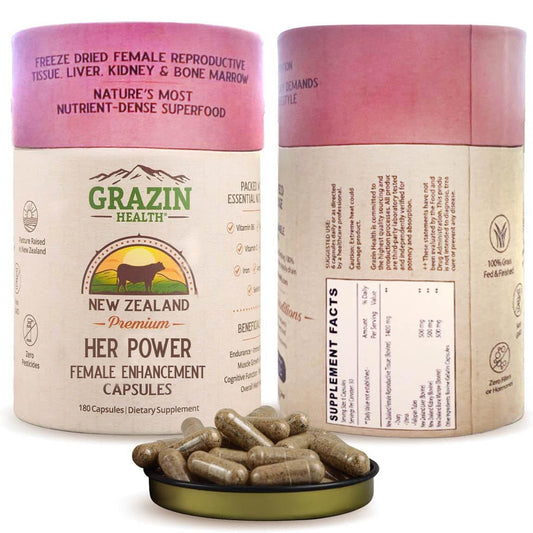 Grazin Health Her Power capsules packshot for daily nutrient support