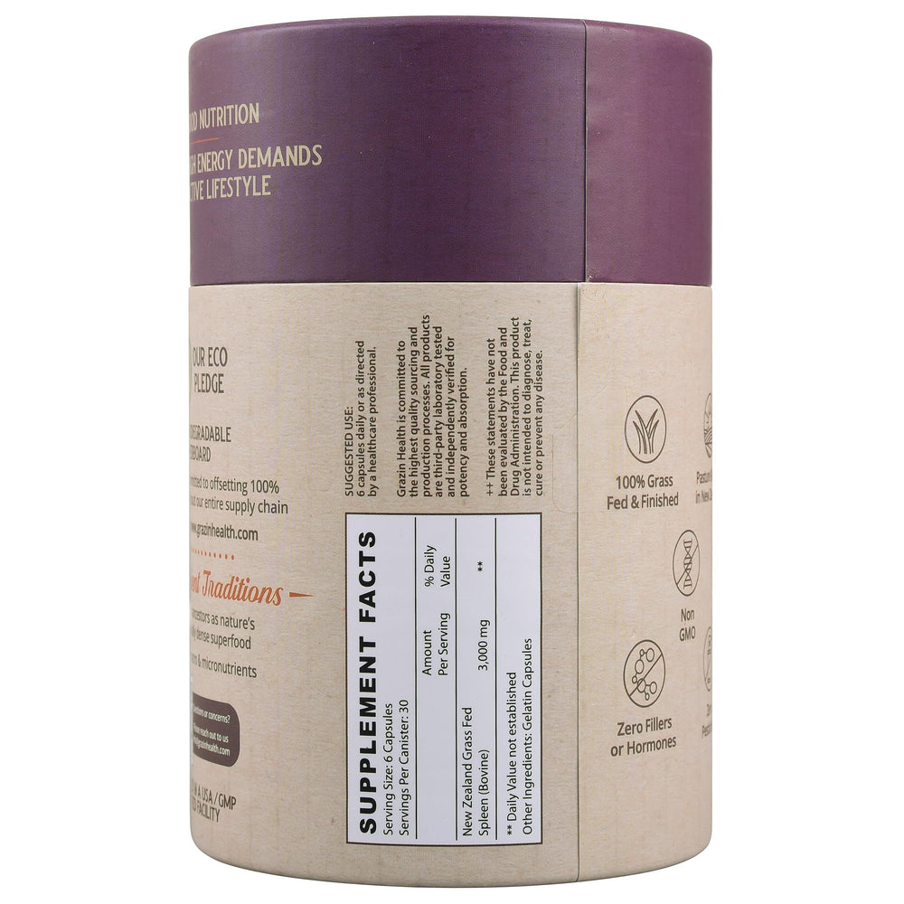 GRAZIN HEALTH label close-up shows peptides and micronutrients from organ-based nutrition.