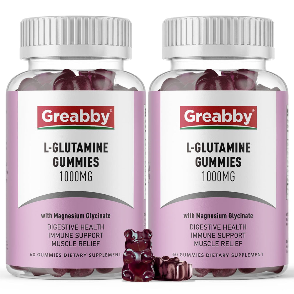 GREABBY L-Glutamine gummies bottle front showing 1000mg per serving for immune support