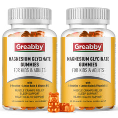 GREABBY Magnesium Glycinate Gummies bottle front encourages a calm evening routine.