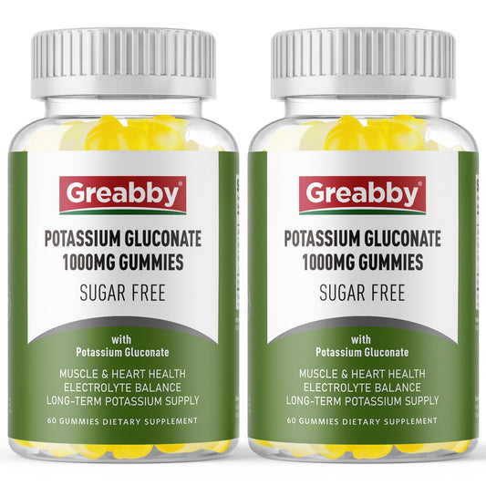 GREABBY potassium gluconate 1000 mg bottle supports daily electrolyte balance for active adults.
