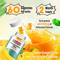 GREABBY potassium gummies close-up texture highlights chewy, easy-to-digest form.