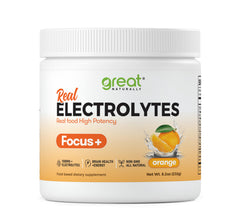 Great Naturally Focus+ Orange bottle pour demonstrates quick hydration for active days.