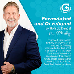 Great Oral Health dental care routine featuring mint and strawberry-vanilla probiotics.