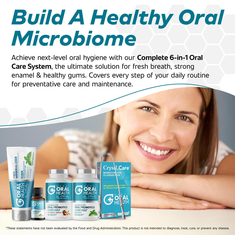 Great Oral Health OraRestore teeth oil bottle for breath and enamel support.