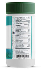 Green Foods chlorella powder scoop demonstrates easy dosing for smoothies and bowls.