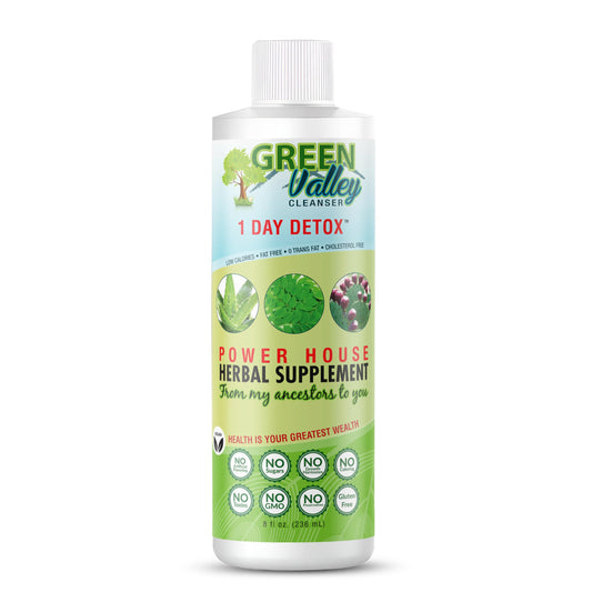 Green Valley Cleanser bottle front showing natural detox support for digestion.
