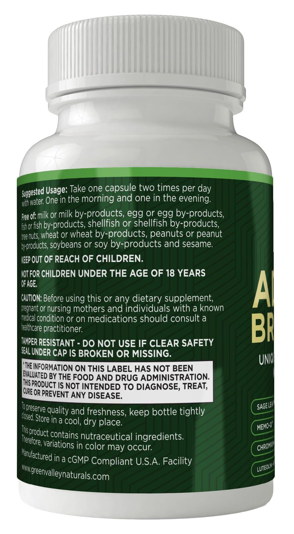Green Valley Naturals Brain Factor7 capsules with label detail