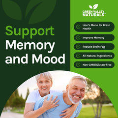 Green Valley Naturals Maximum Memory bottle angled in natural light for premium brain health support.