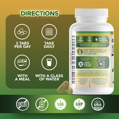 GreeNatr immunity scene with bottle and greens on table.
