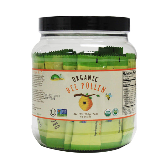Greenbow Organic Bee Pollen bottle pour for easy daily dosing.