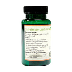 Greenbow Green Propolis capsules in bottle offer convenient vegan daily supplementation.