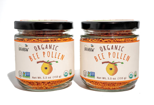 Greenbow Organic Bee Pollen jar front – pure, versatile for breakfast bowls.