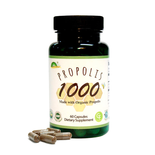 Greenbow Propolis 1000mg bottle—vegan capsules for convenient daily use.