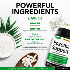 Greenford Eczema Support label closeup showing vegan non-GMO formula
