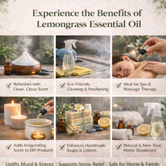 GreenHealth Lemongrass essential oil bottle label close-up highlights purity.