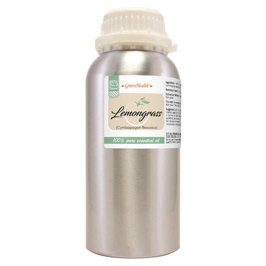 GreenHealth Lemongrass essential oil bottle pour demonstrates easy diffusion and aroma.