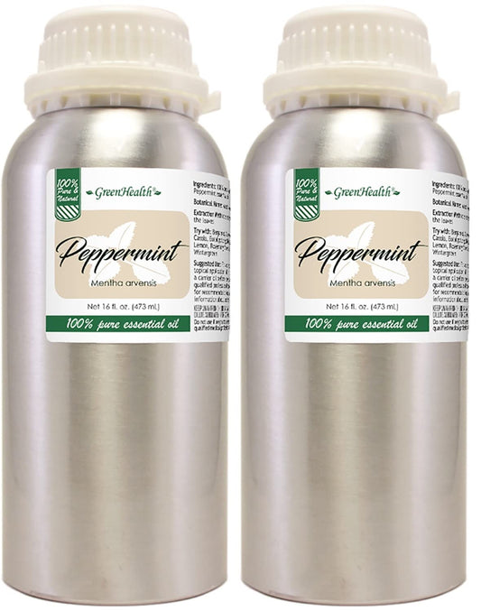 GreenHealth Peppermint essential oil bottle ready for diffusers, delivering a refreshing aroma.