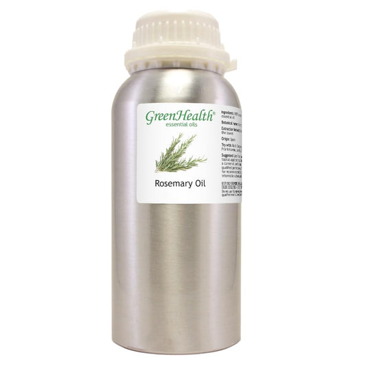 GreenHealth Rosemary Essential Oil bottle with plug cap showing freshness.