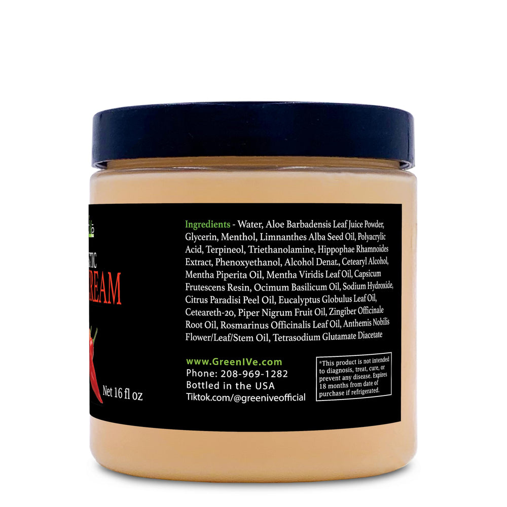 Hands applying GreenIVe Hot Cream Massage Lotion during a muscle massage session.