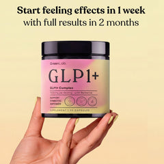 GreenLab GLP-1 probiotic capsules emphasizing gut-friendly blend.