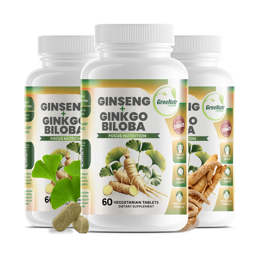 greennatr ginko biloba panax ginseng supplement bottle for focus support