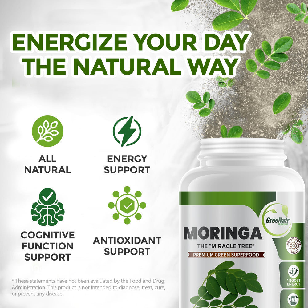 GreeNatr moringa leaves highlight natural source of vitamins and minerals.