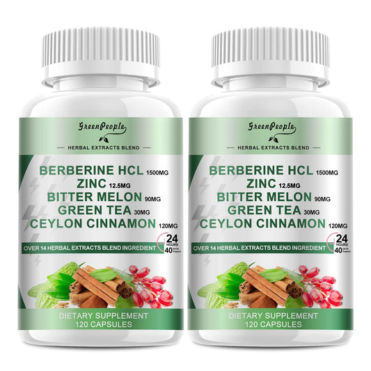 GREENPEOPLE berberine supplement bottle with bold label for convenient daily use.