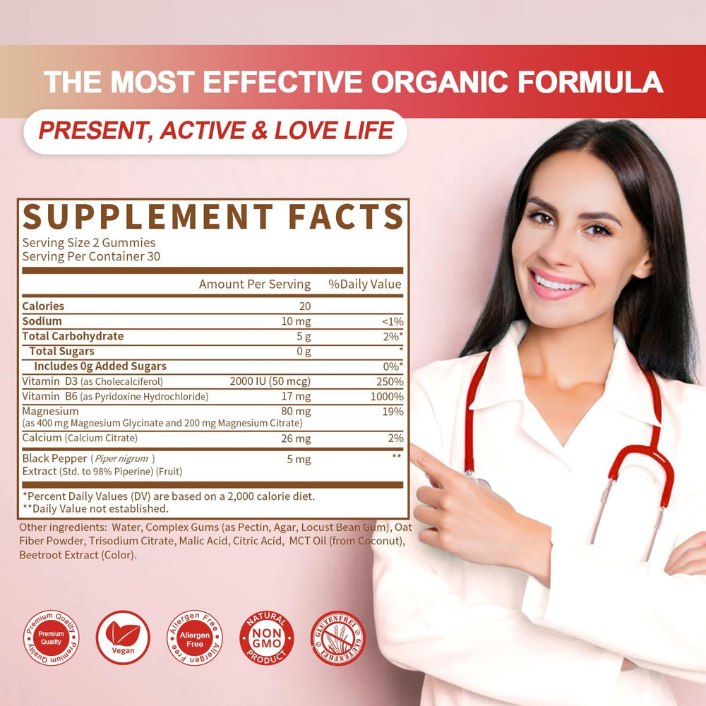 GREENPEOPLE ingredient panel highlights vitamin D, B6, calcium, and magnesium.
