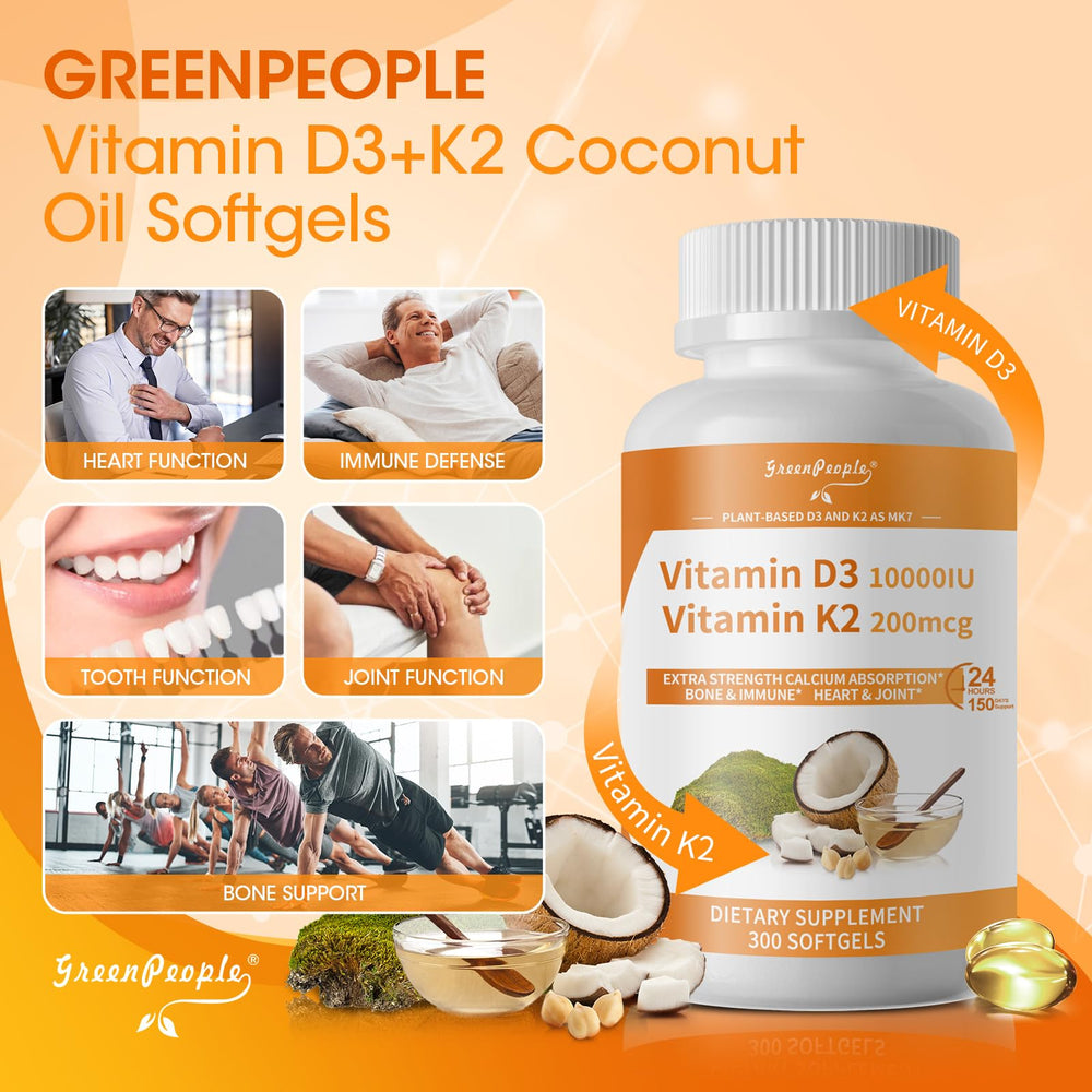 GREENPEOPLE K2 D3 capsule closeup shows easy-to-swallow vegan softgels