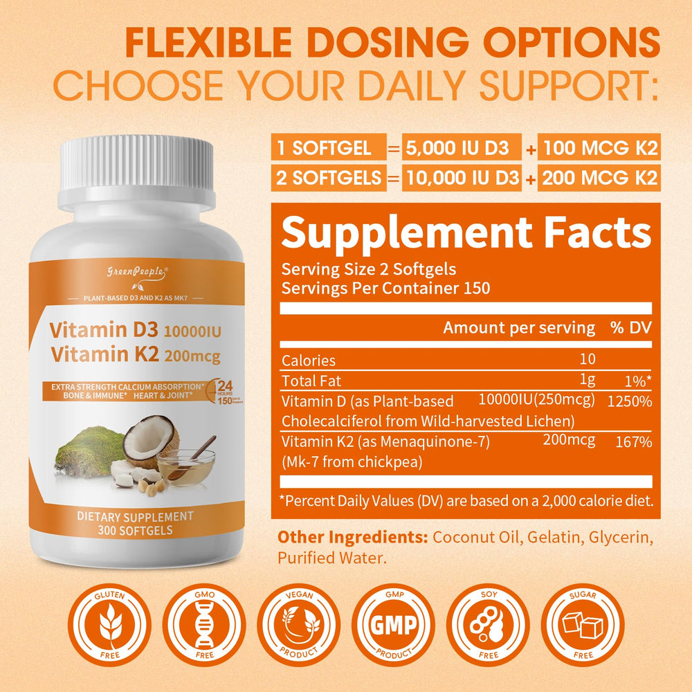 GREENPEOPLE K2 D3 softgels inside bottle for daily easy intake